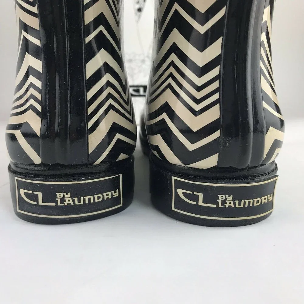 CL By‎ Laundry Chevron Rain Boots Black Beige Size